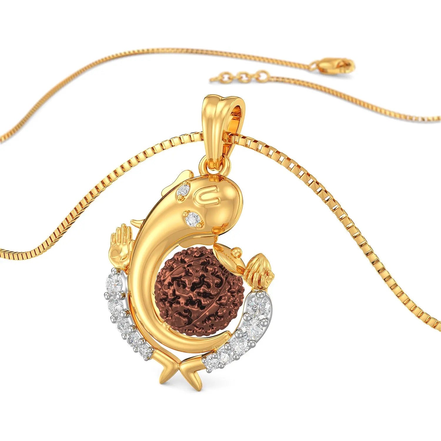 Divine 18K Gold Plated Khatu Shyam Ji Pendant Necklace with Moissanite Diamonds