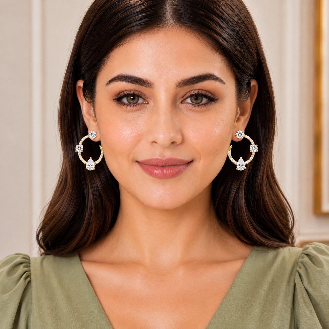 Radiant Trio Solitaire 18K Gold Plated Moissanite Diamond Stud Earrings
