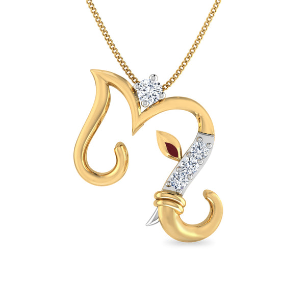 Initial M Gajamukha Diamond Moissanite Diamond Pendant