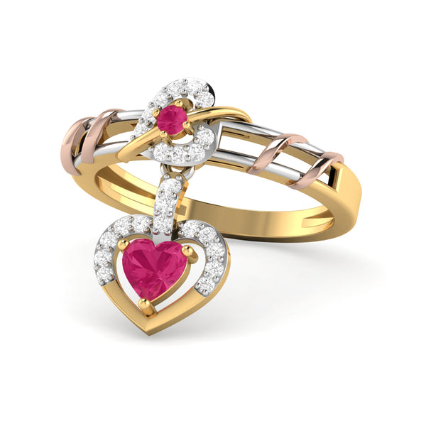 Hanging Heart Ruby Moissanite Diamond Fashion Ring