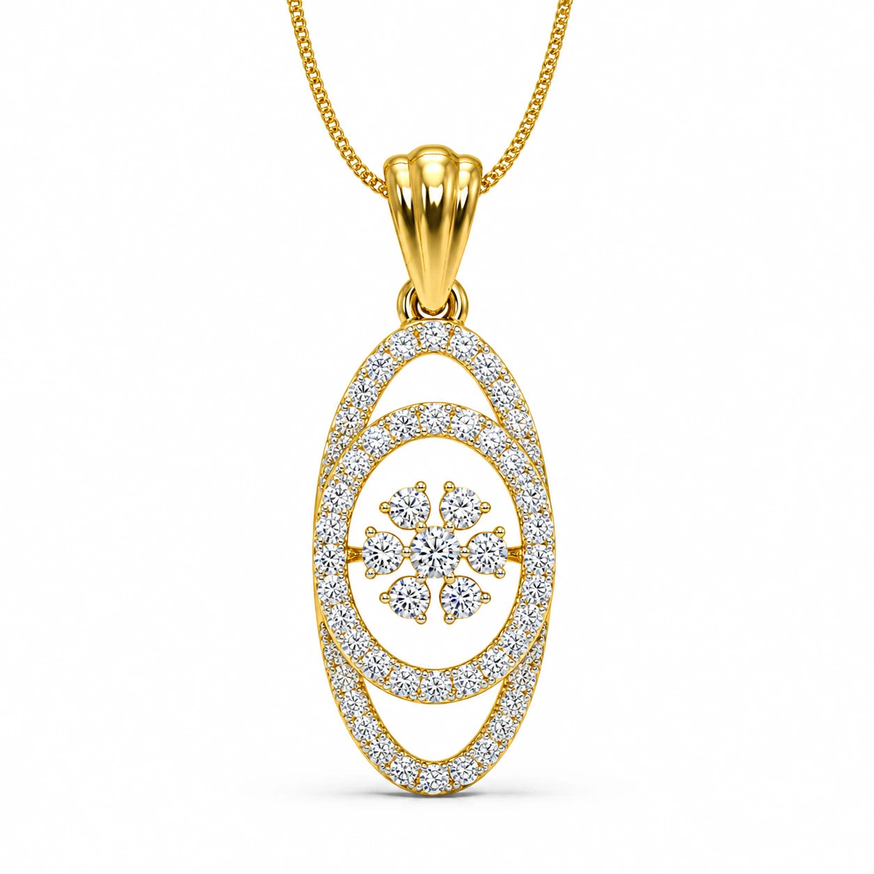 Lya Oval Fleur 18K Gold Plated Moissanite Diamond  Diamond Pendant
