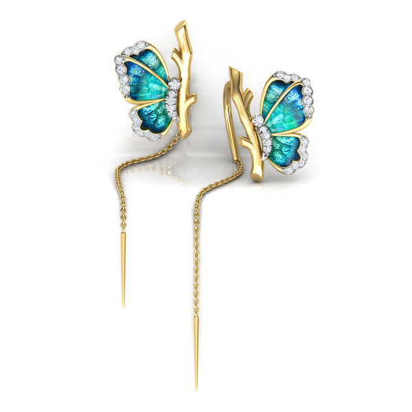 Exquisite Blue Butterfly Moissanite Diamond Sui Dhaga Earrings