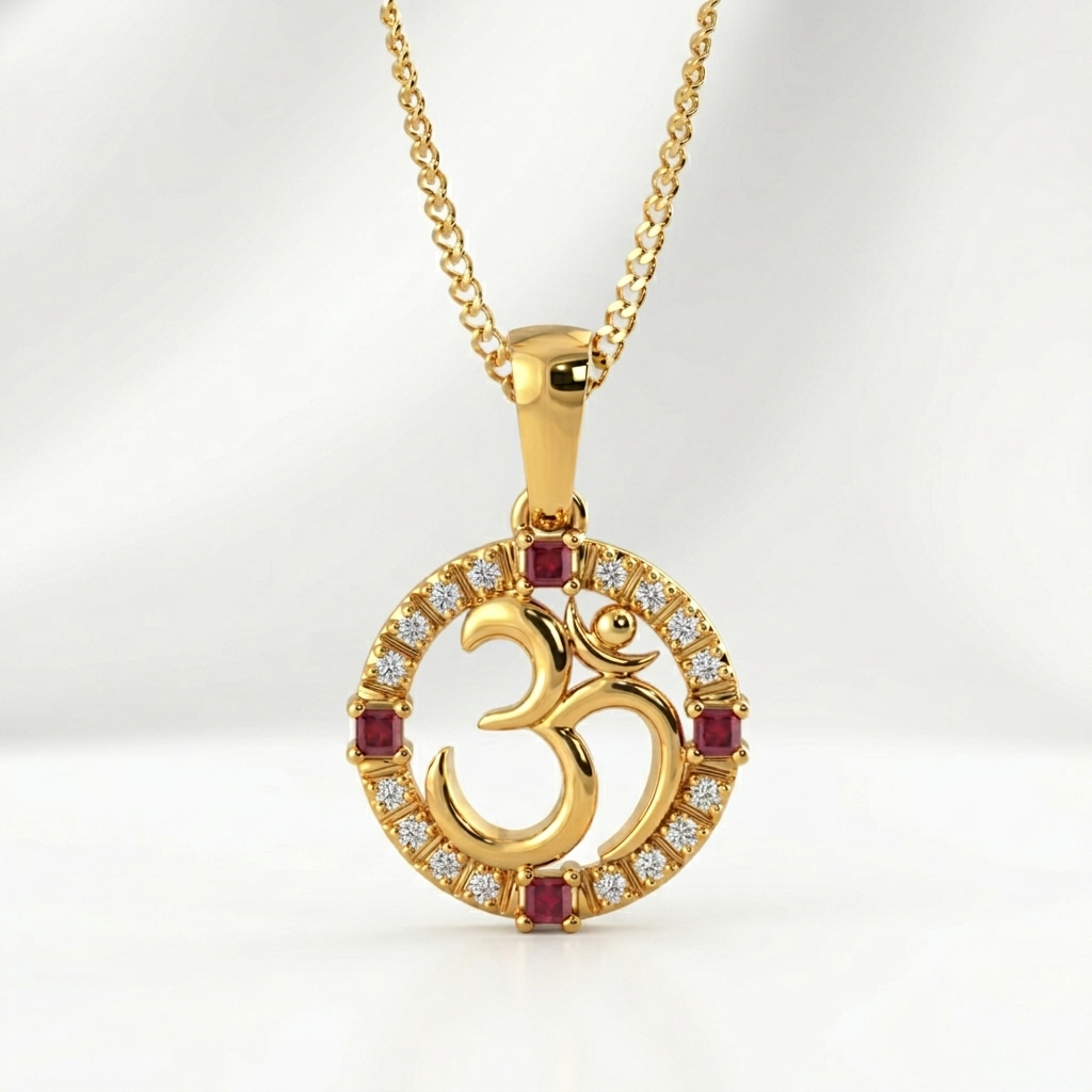 Divine 18K Gold Plated Radhe Radhe Calligraphy Pendant with Moissanite Diamonds