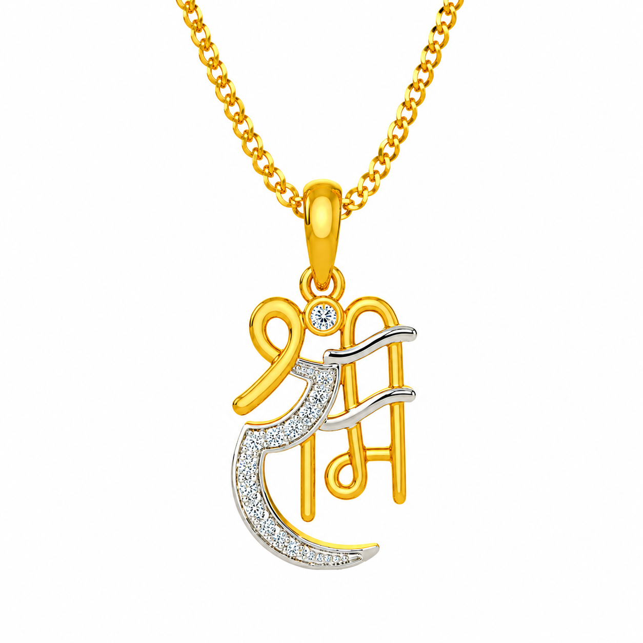 Divine 18K Gold Plated Shree Ram Pendant Necklace with Moissanite Diamonds