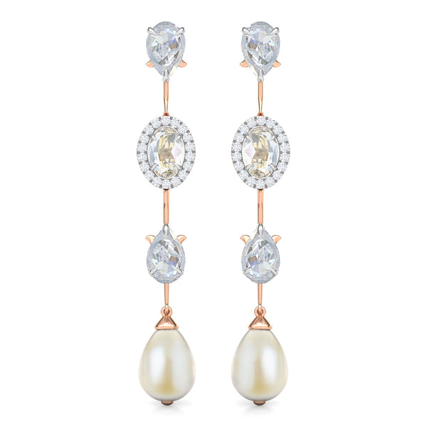 Aboli Pearl Moissanite Diamond Drops Earrings