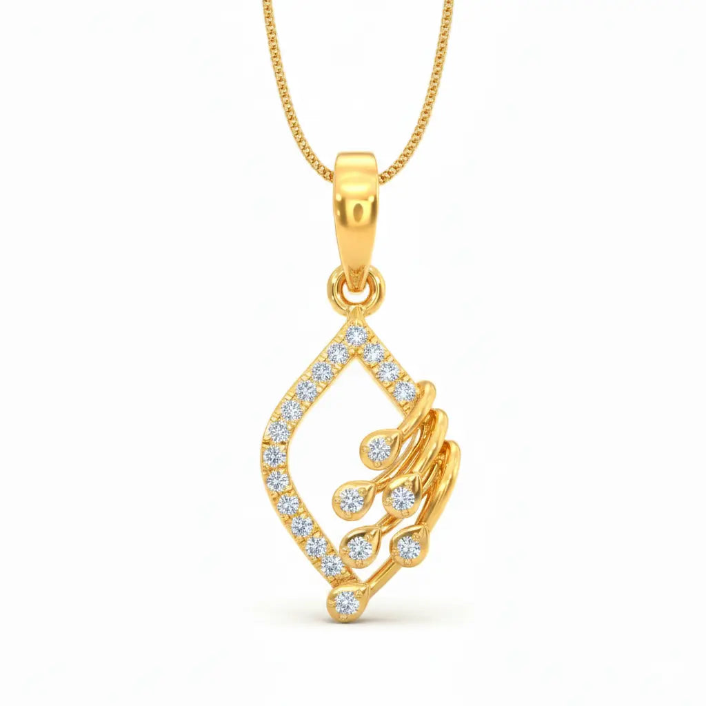 Gold pendant with diamond accents on a white background