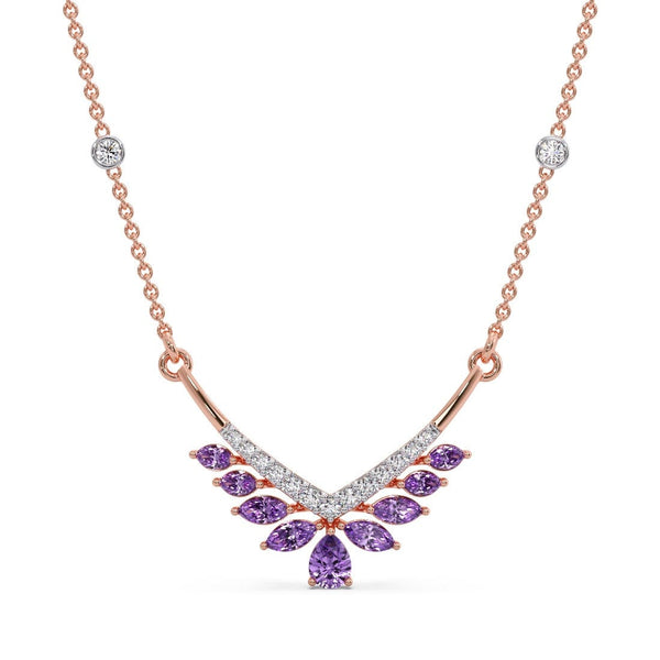 Synthetic Purple Sapphire  Moissanite Diamond Pendant cum Necklace