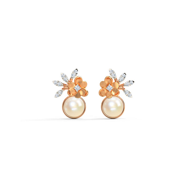 Ivory Gardenia Pearl Moissanite Diamond Studs Earrings