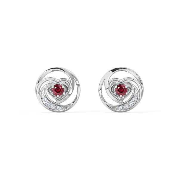 Encircle Ruby Heart Moissanite Diamond Studs Earrings