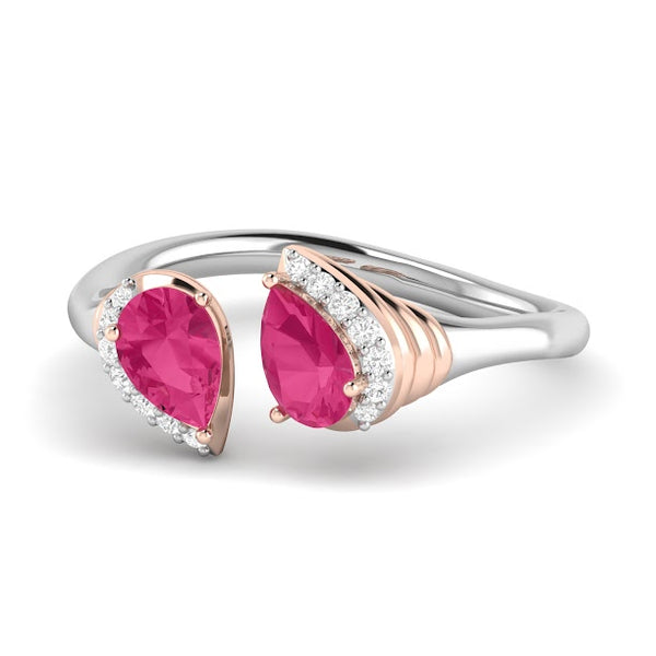 Ada Open Droplet Ruby Moissanite Diamond Cocktail Ring