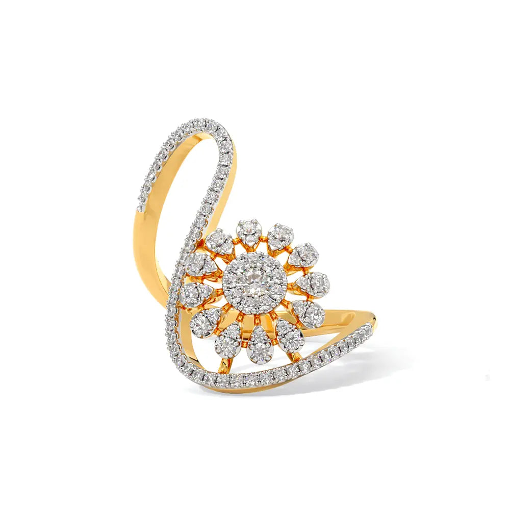 Gold and diamond ring on a white background