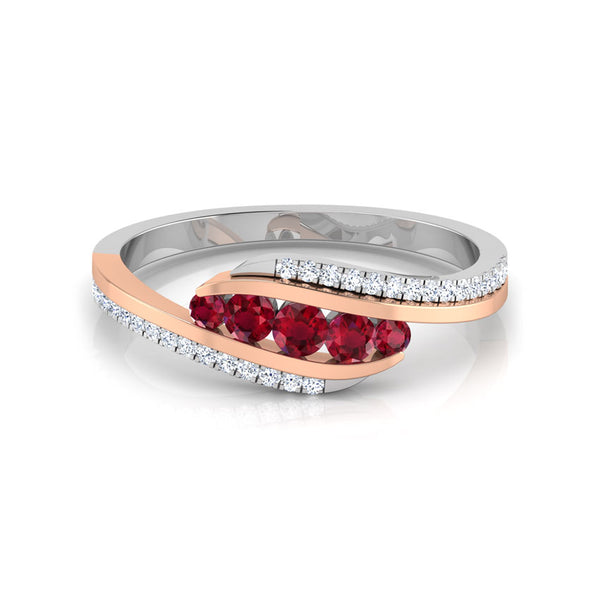 Fascinating Two-Tone Ruby Moissanite Diamond Ring