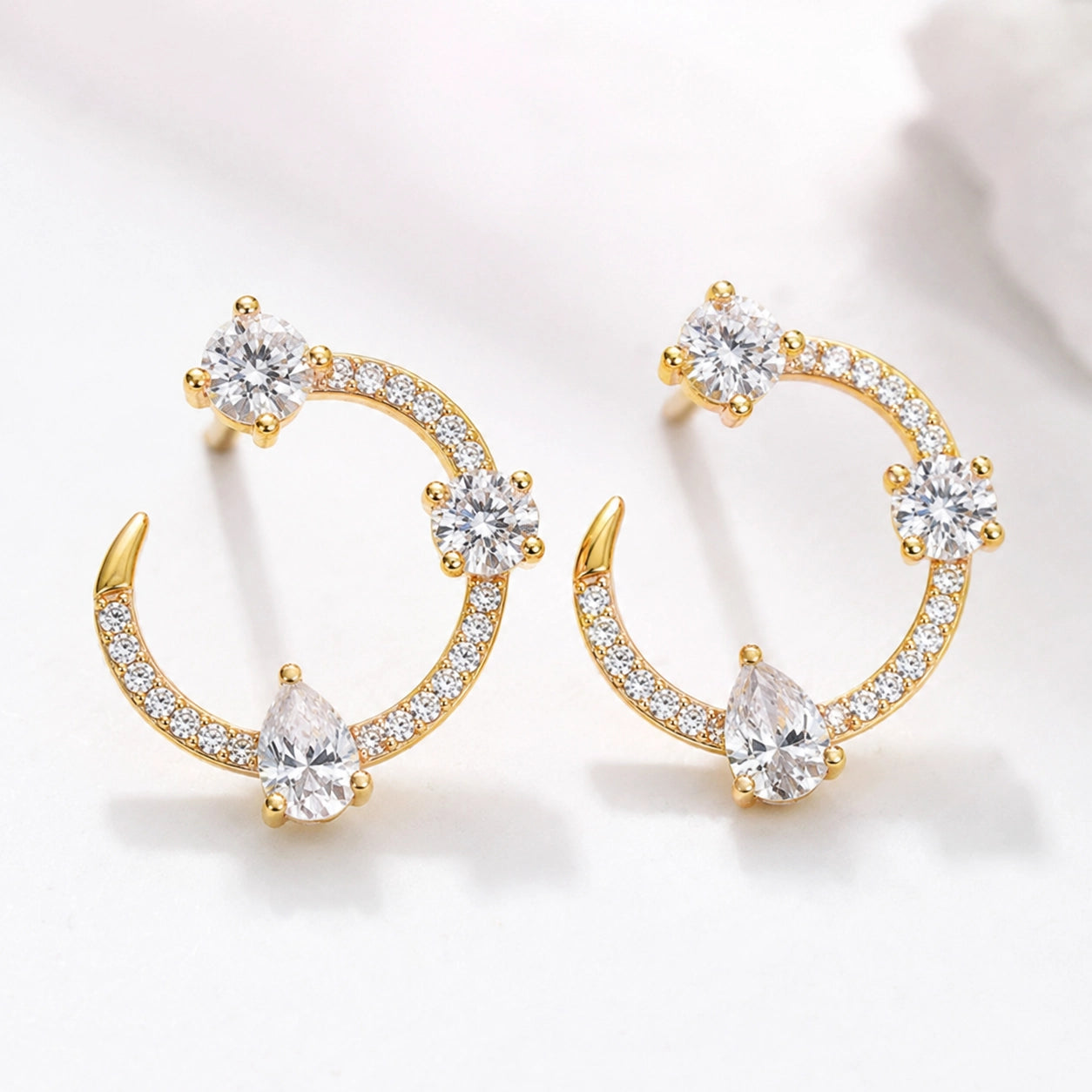 Radiant Trio Solitaire 18K Gold Plated Moissanite Diamond Stud Earrings