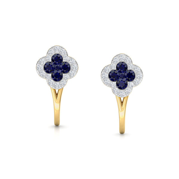 Blue Sapphire Blossom Moissanite Diamond Studs Earrings