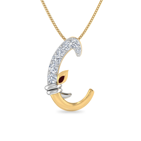 Initial C Gajamukha Diamond Moissanite Diamond Pendant