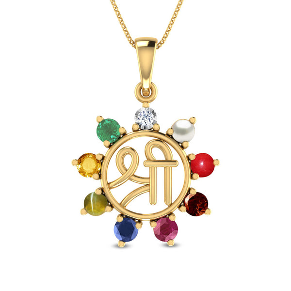 Divine Shri Navratna Moissanite Diamond Religious Pendant