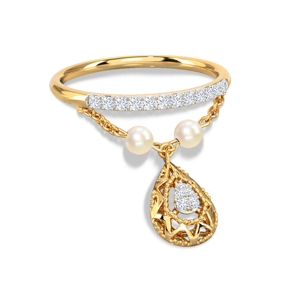 Pearl Drop Hanging Moissanite Diamond Ring