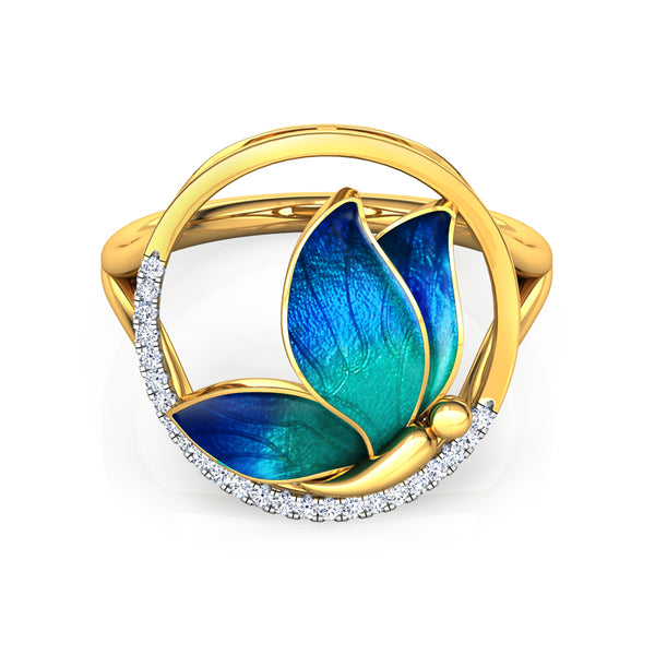 Exquisite Blue Butterfly Moissanite Diamond Ring