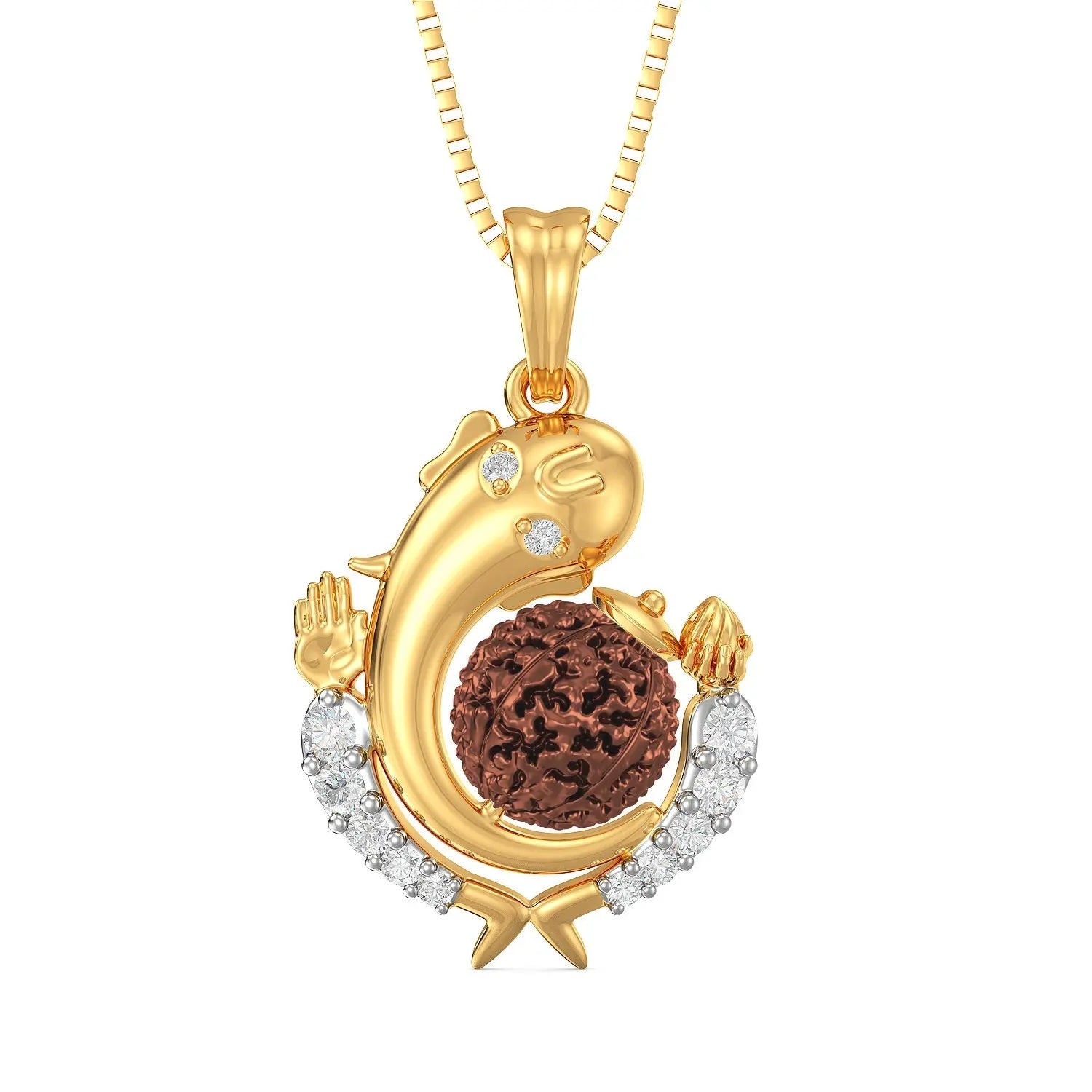 Divine 18K Gold Plated Khatu Shyam Ji Pendant Necklace with Moissanite Diamonds