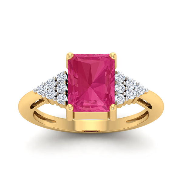 Pyramid Ruby Moissanite Diamond Cocktail Ring
