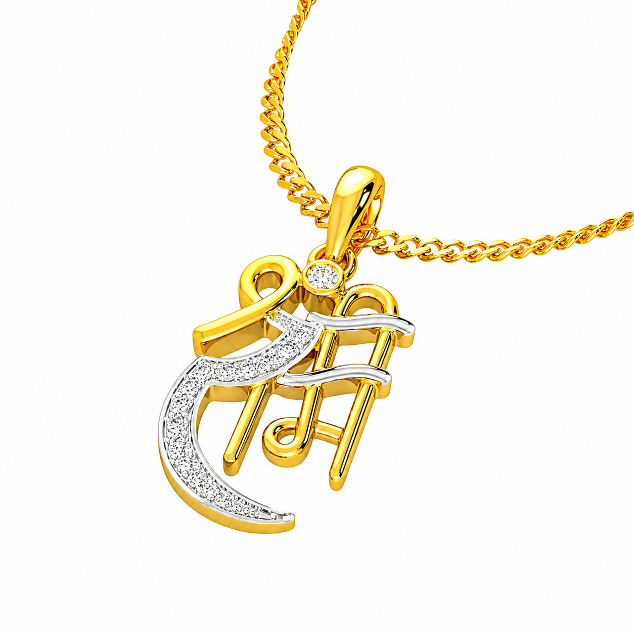 Divine 18K Gold Plated Shree Ram Pendant Necklace with Moissanite Diamonds