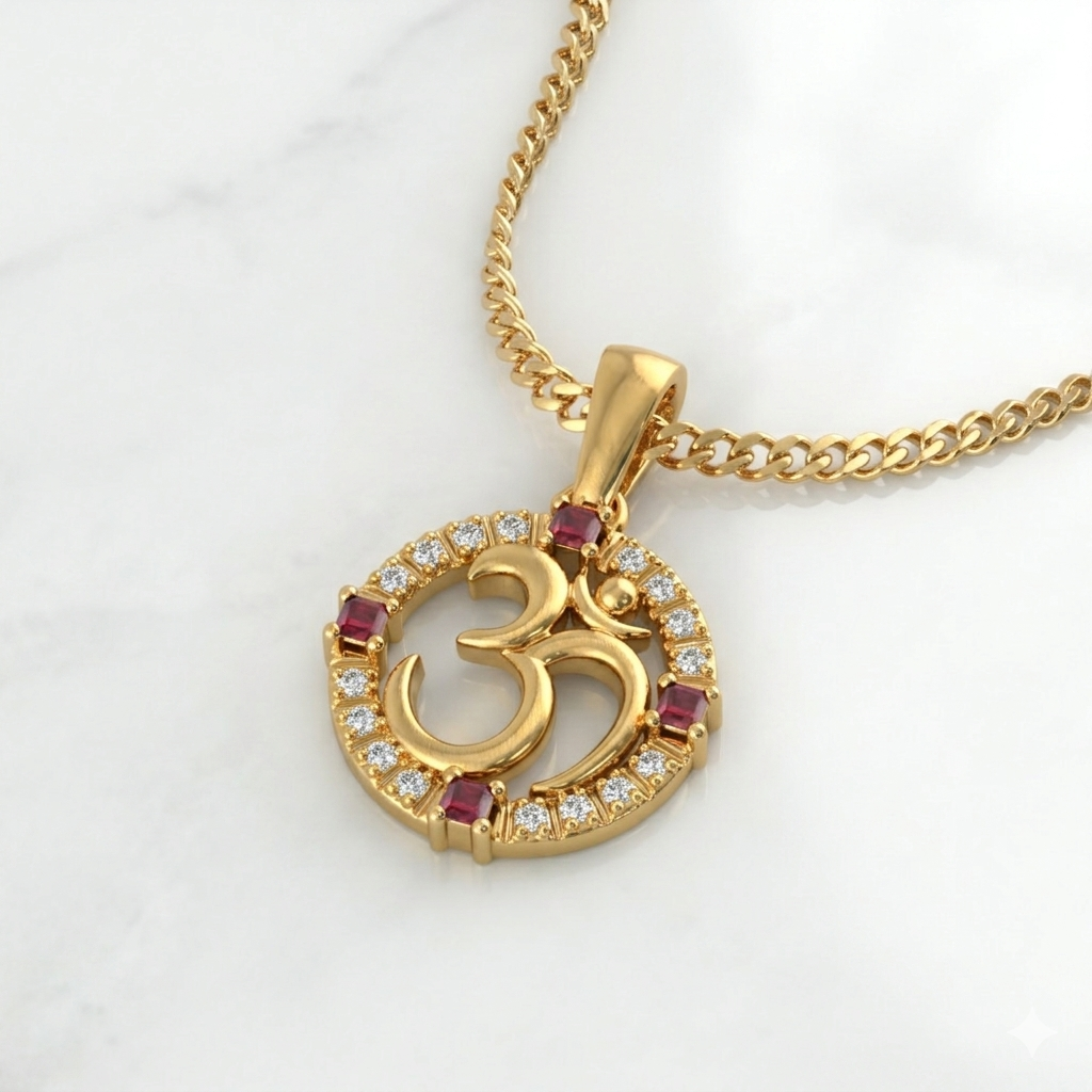 Divine 18K Gold Plated Radhe Radhe Calligraphy Pendant with Moissanite Diamonds