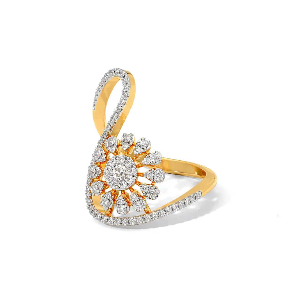 Gold and diamond ring on a white background