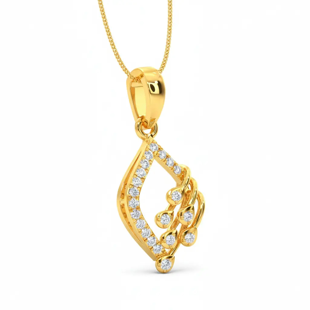 Gold pendant with diamond accents on a white background