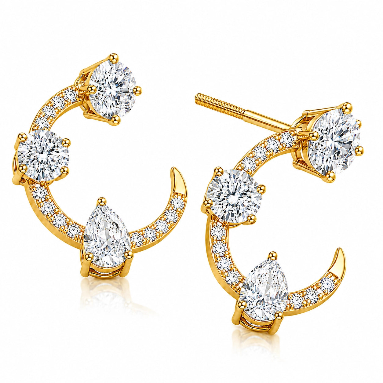 Radiant Trio Solitaire 18K Gold Plated Moissanite Diamond Stud Earrings