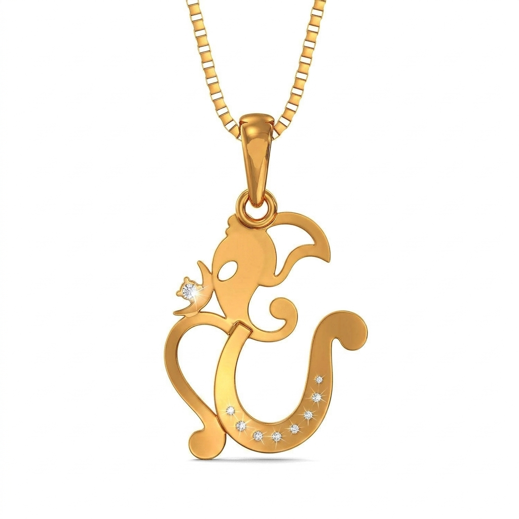 Divine 18K Gold Plated Ganesha Om Pendant Necklace with Moissanite Diamonds