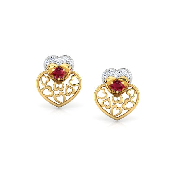 Amazing Red Heart Moissanite Diamond Studs Earrings