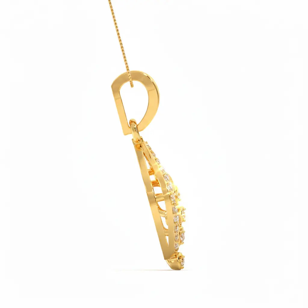 Gold pendant with chain on a white background