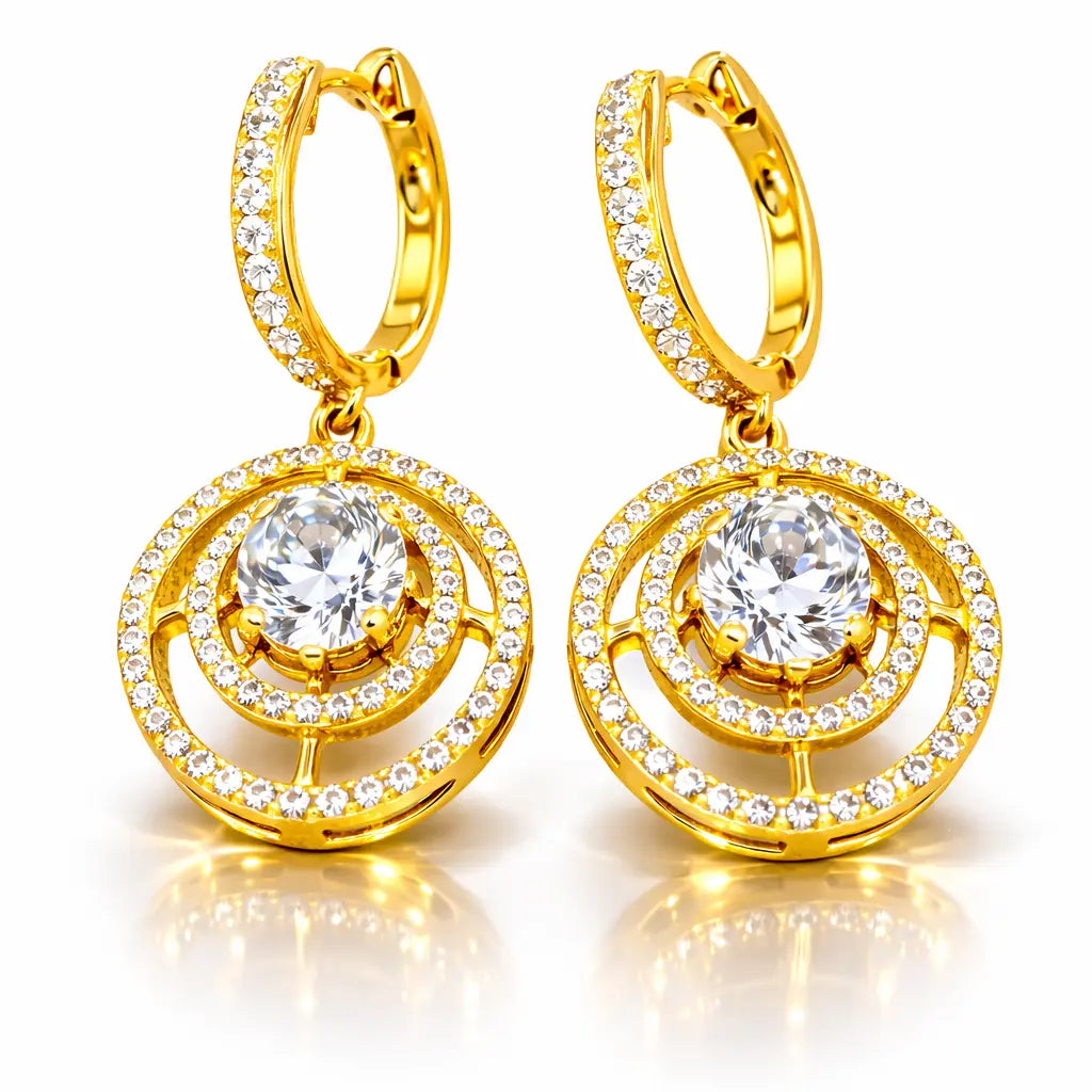 Nova Halo 18K Gold Plated Moissanite Diamond Drop Earrings
