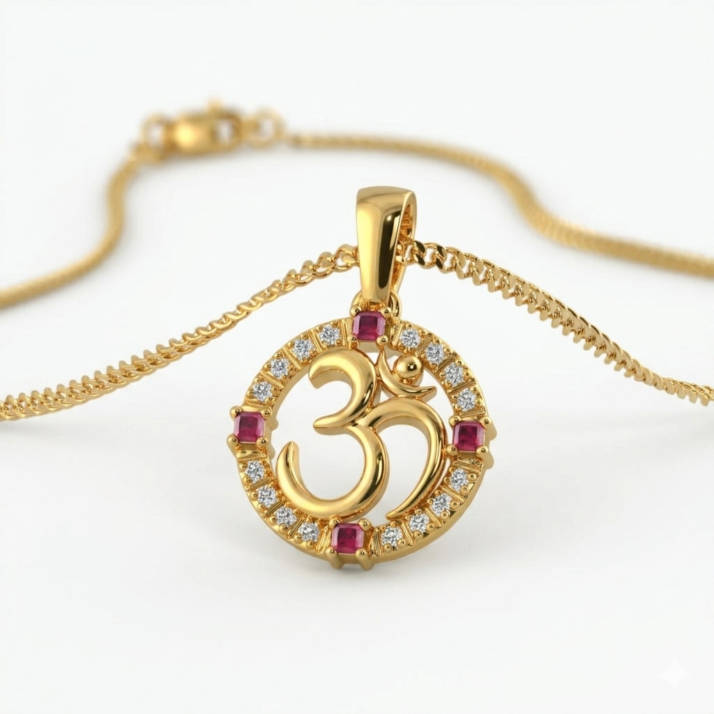 Divine 18K Gold Plated Radhe Radhe Calligraphy Pendant with Moissanite Diamonds
