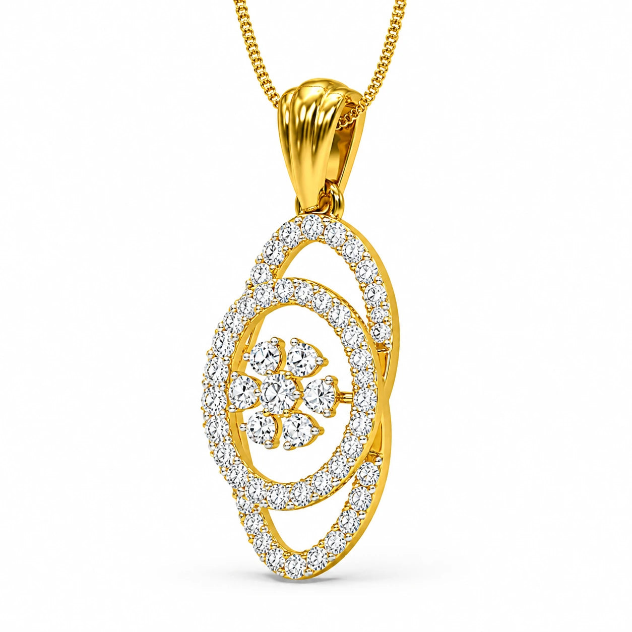Lya Oval Fleur 18K Gold Plated Moissanite Diamond  Diamond Pendant