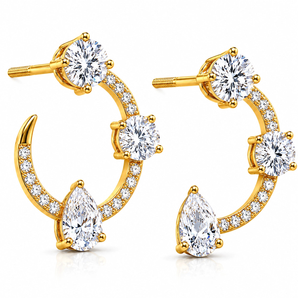Radiant Trio Solitaire 18K Gold Plated Moissanite Diamond Stud Earrings