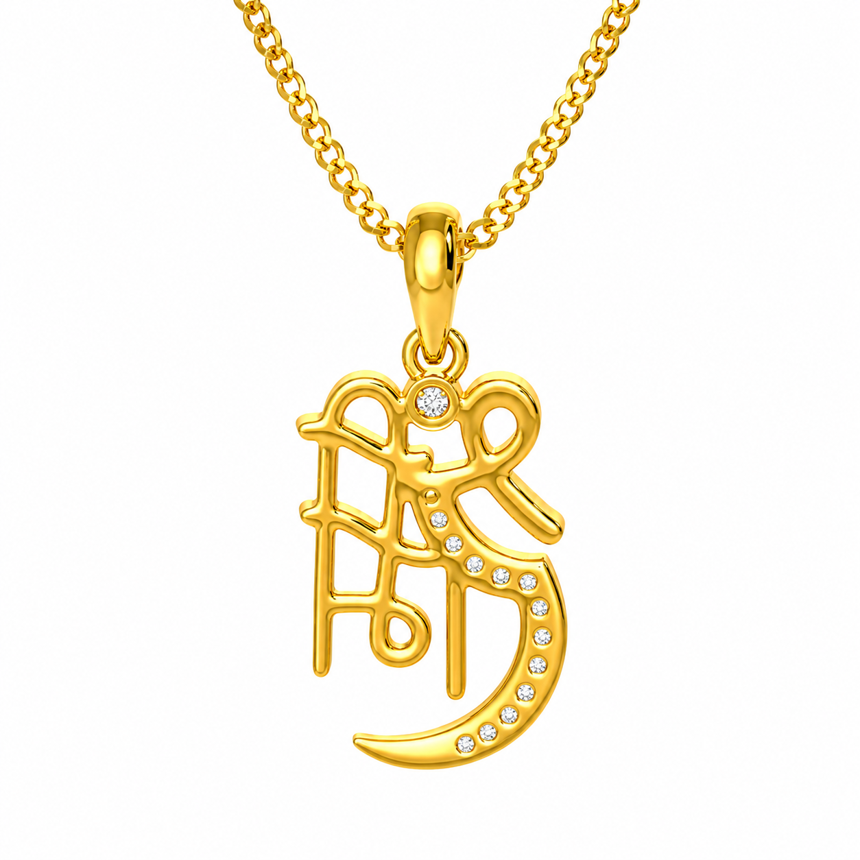Divine 18K Gold Plated Shree Ram Pendant Necklace with Moissanite Diamonds