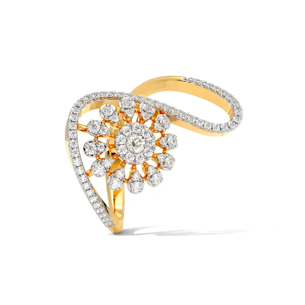 Gold and diamond ring on a white background