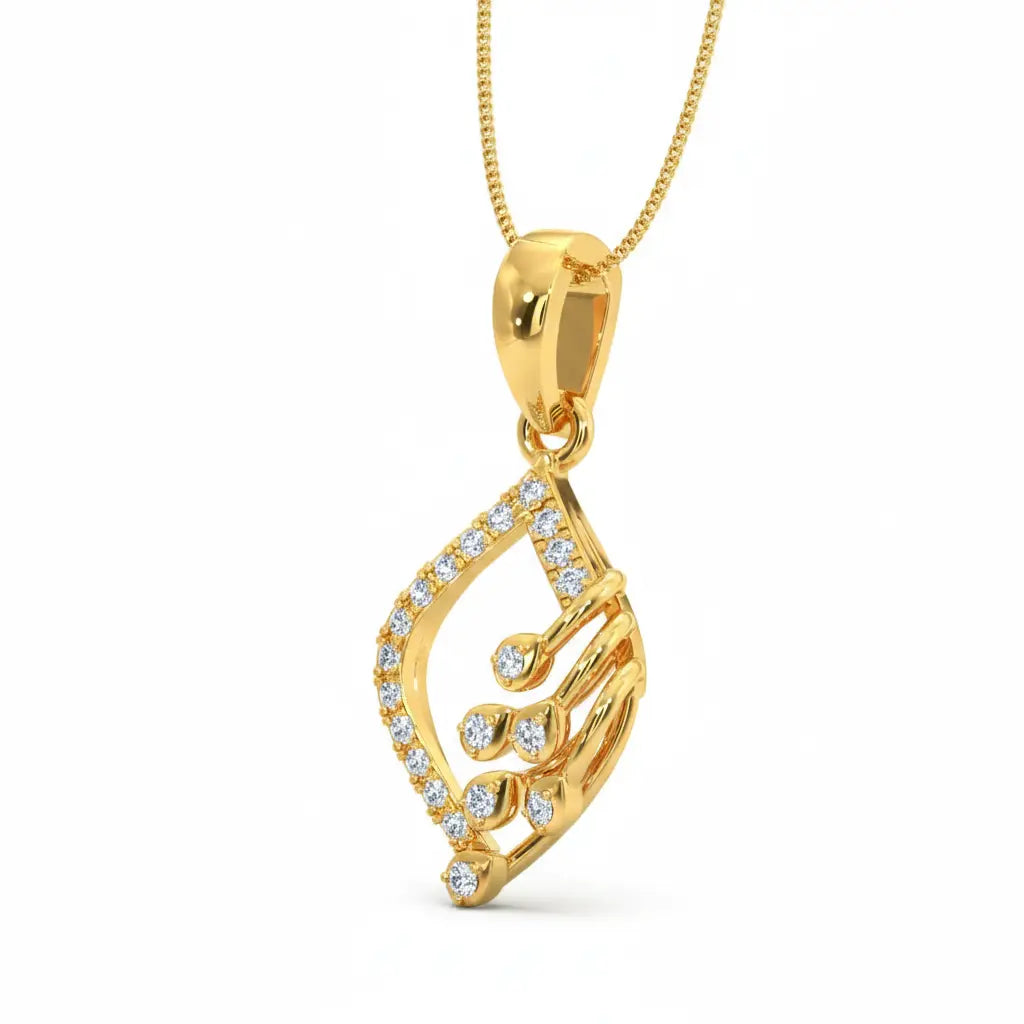 Gold pendant with diamond accents on a white background