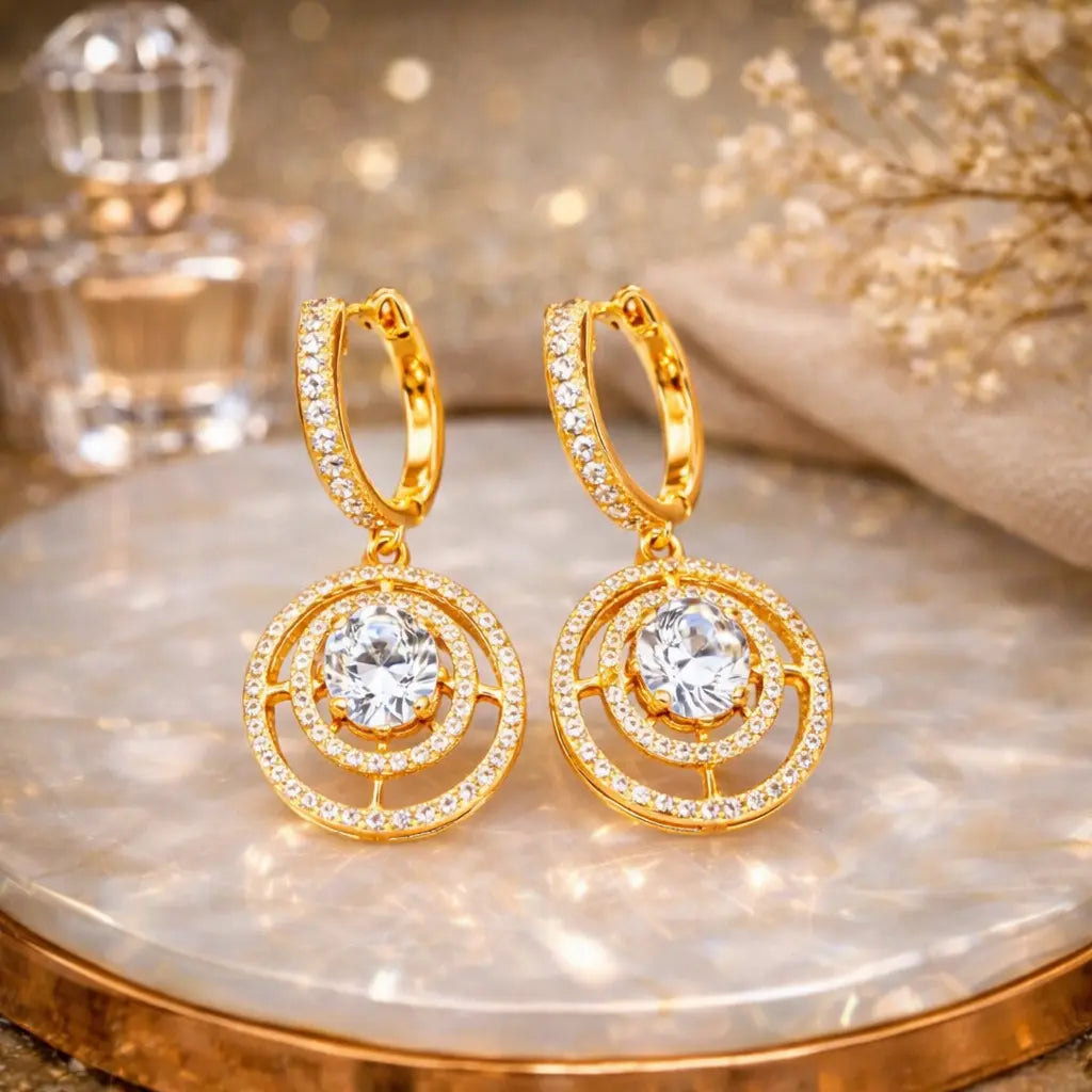 Nova Halo 18K Gold Plated Moissanite Diamond Drop Earrings