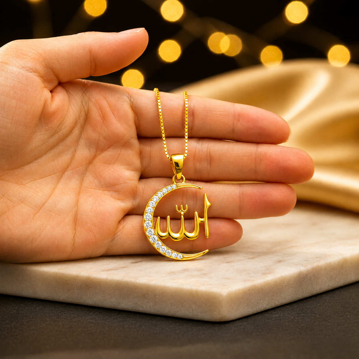 Allah Inscribed 18K Gold Plated  Moissanite Diamond Pendant