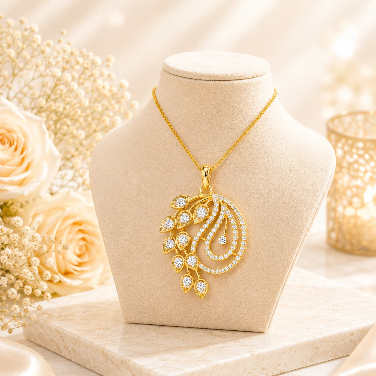 Belinda Paisley 18K Gold Plated Moissanite Diamond Pendant