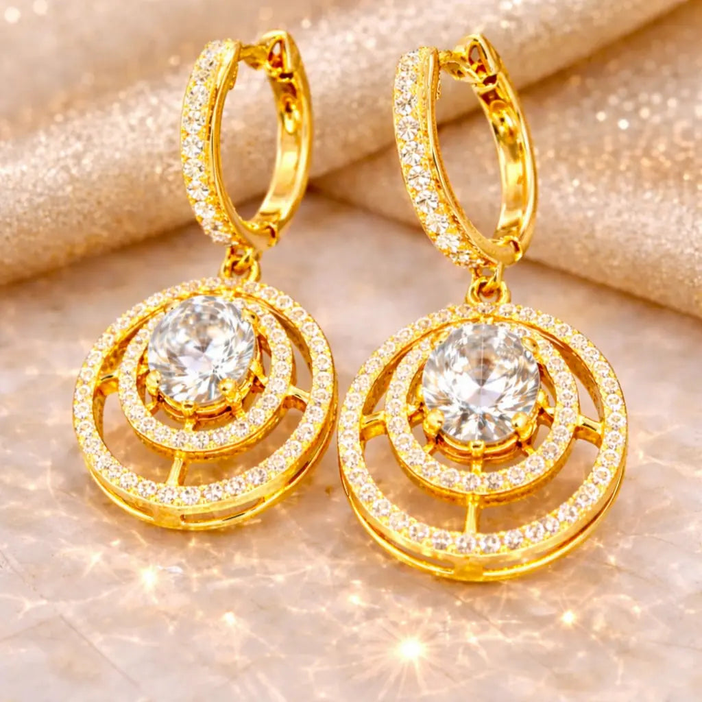 Nova Halo 18K Gold Plated Moissanite Diamond Drop Earrings