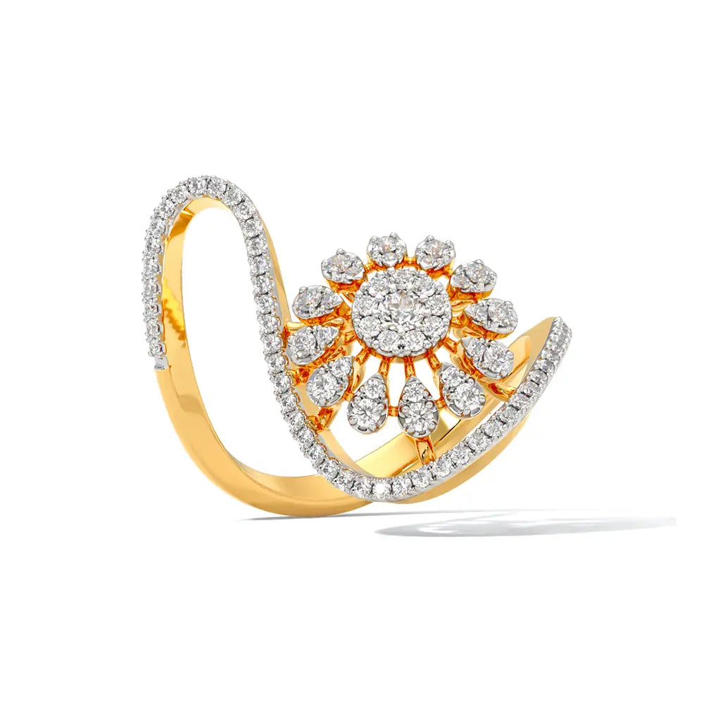 Gold and diamond ring on a white background