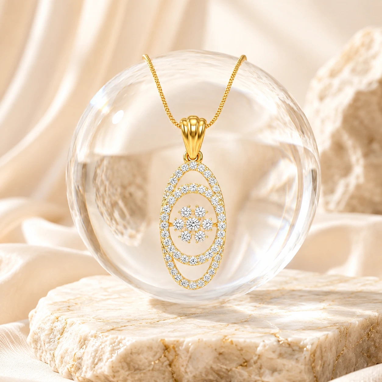 Lya Oval Fleur 18K Gold Plated Moissanite Diamond  Diamond Pendant