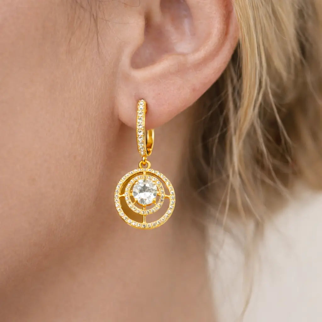 Nova Halo 18K Gold Plated Moissanite Diamond Drop Earrings
