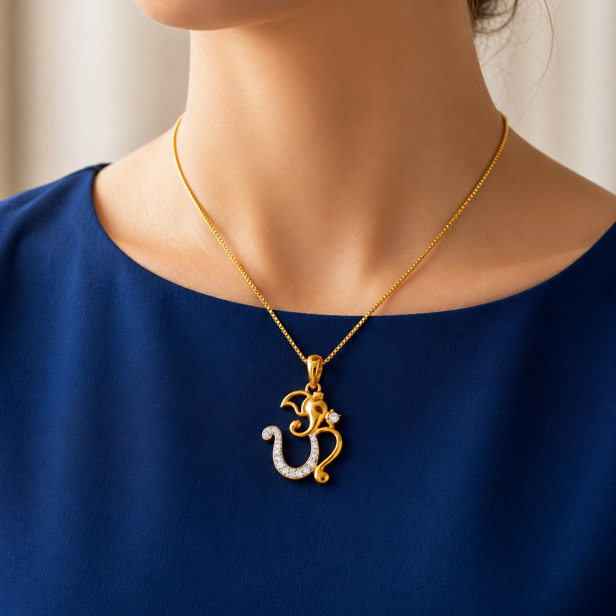 Divine 18K Gold Plated Ganesha Om Pendant Necklace with Moissanite Diamonds