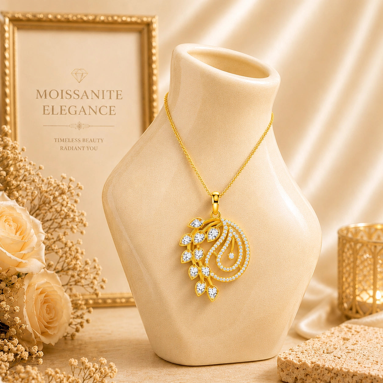 Belinda Paisley 18K Gold Plated Moissanite Diamond Pendant