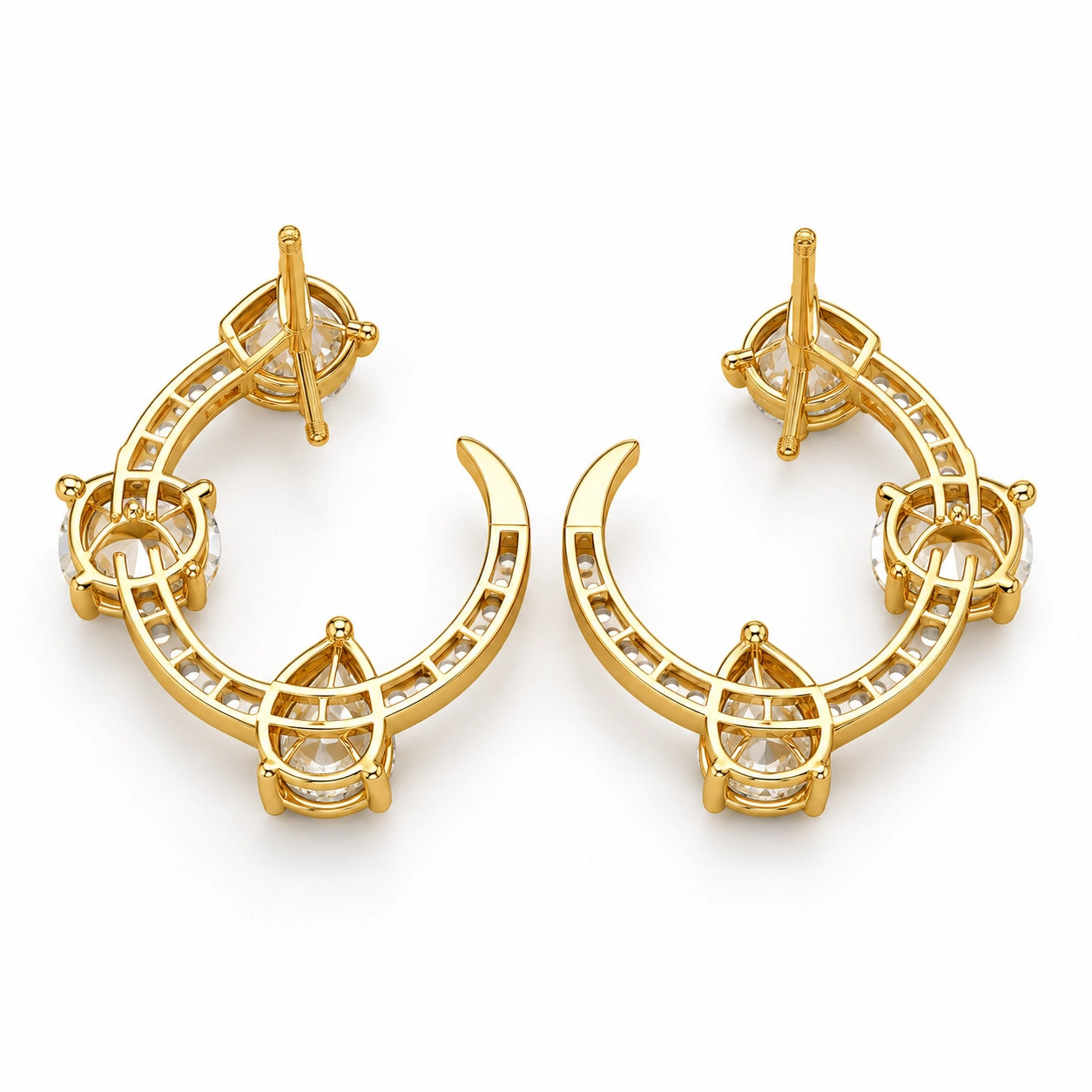 Radiant Trio Solitaire 18K Gold Plated Moissanite Diamond Stud Earrings