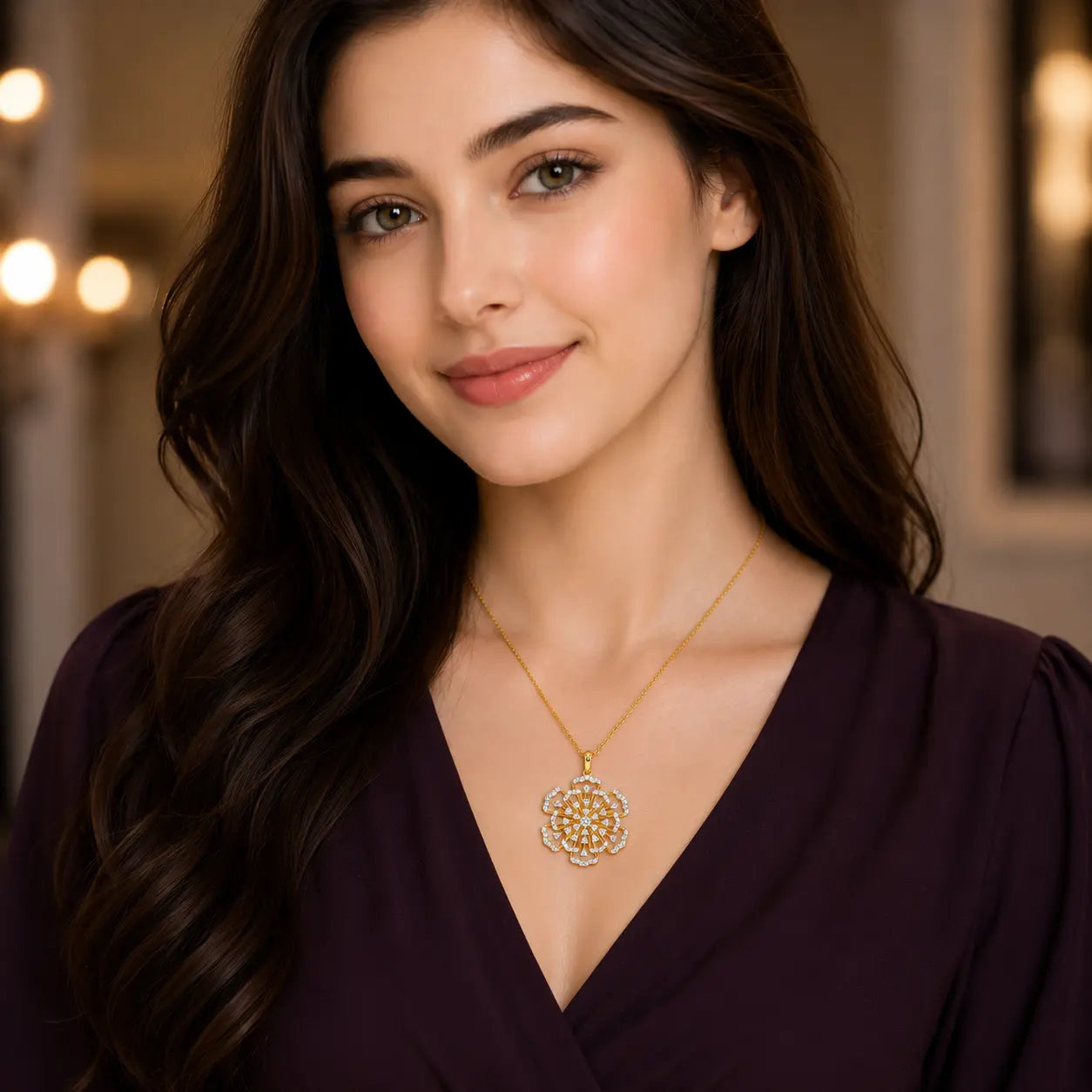 Valeria Flora Moissanite 18K Gold Plated Moissanite Diamond Pendant